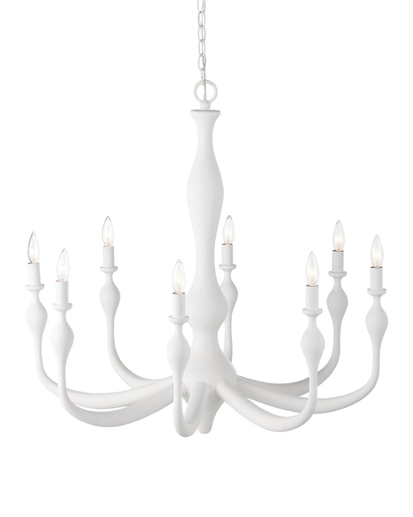 Currey & Company Ludwig Eight Arm Wrought Iron Chandelier Gesso White Sculptural Candelabra for Formal Spaces 9000-1340
