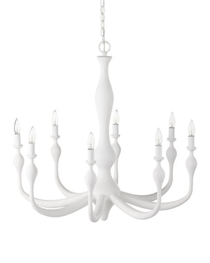 Currey & Company Ludwig Eight Arm Wrought Iron Chandelier Gesso White Sculptural Candelabra for Formal Spaces 9000-1340