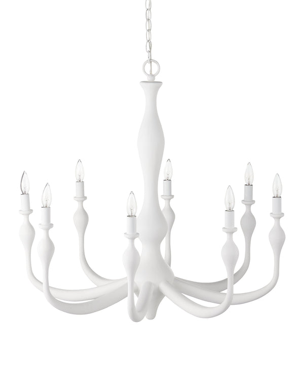 Currey & Company Ludwig Eight Arm Wrought Iron Chandelier Gesso White Sculptural Candelabra for Formal Spaces 9000-1340