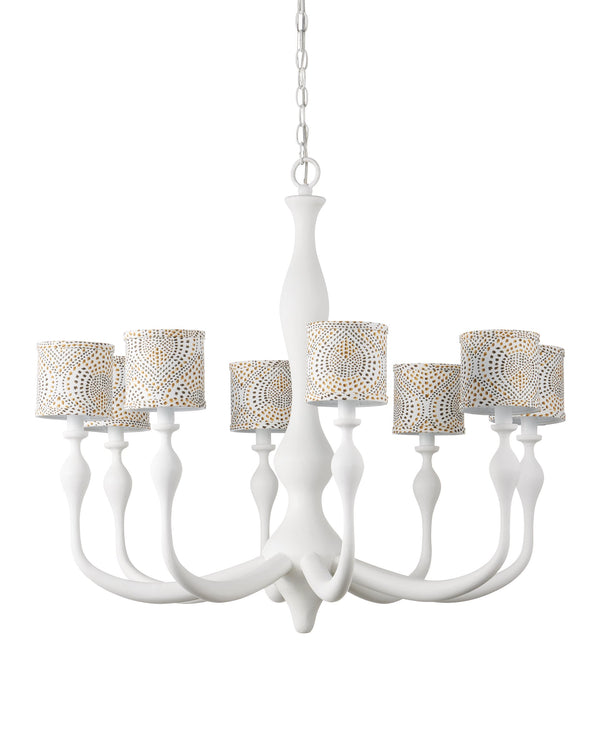 Currey & Company Ludwig Eight Arm Wrought Iron Chandelier Gesso White Sculptural Candelabra for Formal Spaces 9000-1340