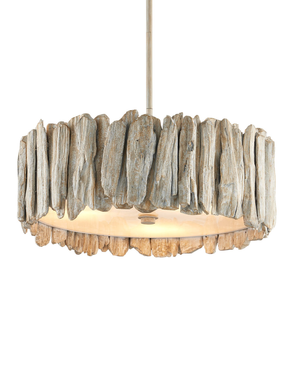 Currey & Company Driftwood Whitewash Semi Flush Mount Coastal Ceiling Light with Wrought Iron Frame 9000-1342