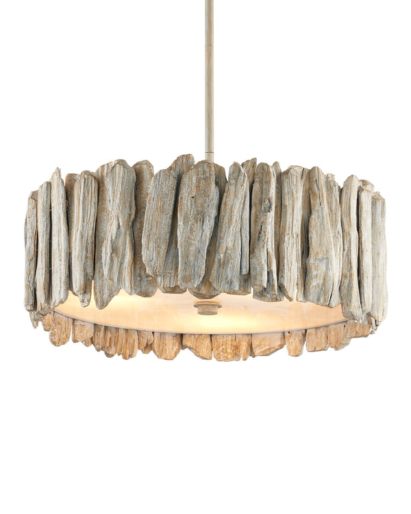 Currey & Company Driftwood Whitewash Semi Flush Mount Coastal Ceiling Light with Wrought Iron Frame 9000-1342
