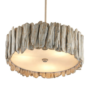 Currey & Company Driftwood Whitewash Semi Flush Mount Coastal Ceiling Light with Wrought Iron Frame 9000-1342