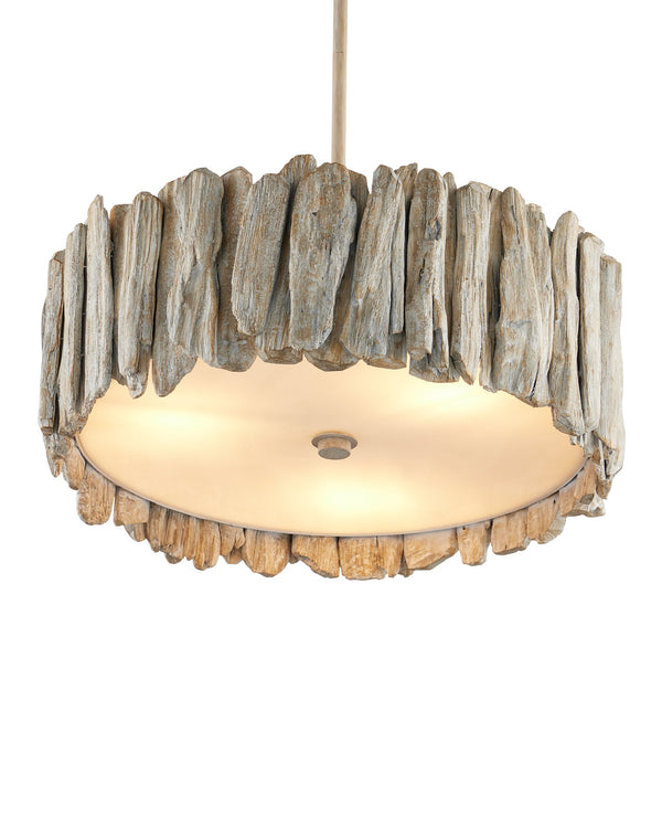 Currey & Company Driftwood Whitewash Semi Flush Mount Coastal Ceiling Light with Wrought Iron Frame 9000-1342