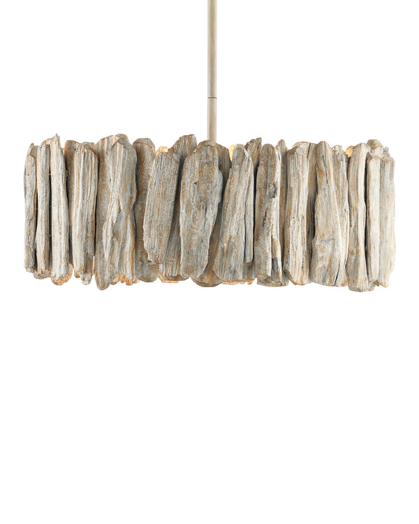 Currey & Company Driftwood Whitewash Semi Flush Mount Coastal Ceiling Light with Wrought Iron Frame 9000-1342
