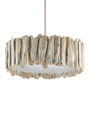 Currey & Company Driftwood Whitewash Semi Flush Mount Coastal Ceiling Light with Wrought Iron Frame 9000-1342