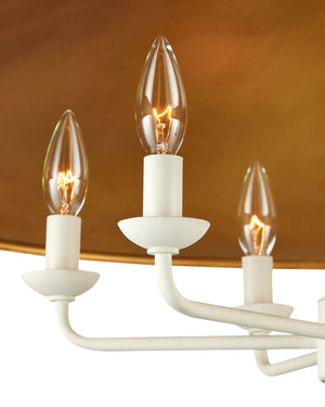 Currey & Company Brussels Asian Silhouette Chandelier White Shade Gold Leaf Interior Six Light Dining Room 9000-1343