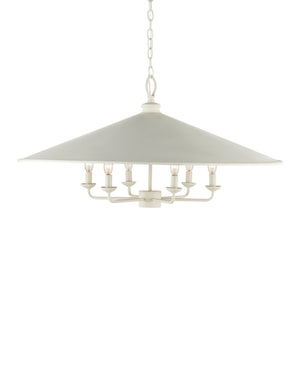 Currey & Company Brussels Asian Silhouette Chandelier White Shade Gold Leaf Interior Six Light Dining Room 9000-1343
