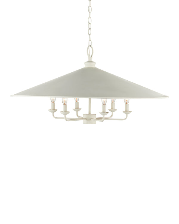Currey & Company Brussels Asian Silhouette Chandelier White Shade Gold Leaf Interior Six Light Dining Room 9000-1343