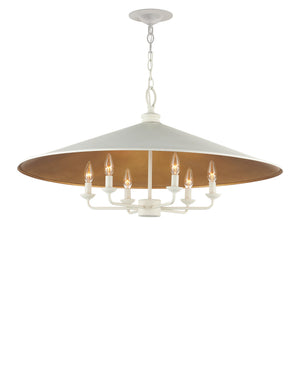 Currey & Company Brussels Asian Silhouette Chandelier White Shade Gold Leaf Interior Six Light Dining Room 9000-1343