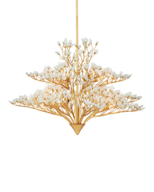 Currey & Company Fiorella Gold Leaf Floral Chandelier Frosted Seaglass Arms Dimmer Compatible 12 Light 9000-1344