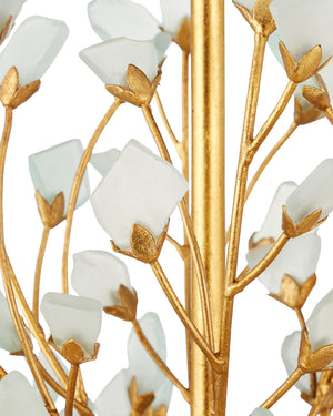 Currey & Company Fiorella Gold Leaf Floral Chandelier Frosted Seaglass Arms Dimmer Compatible 12 Light 9000-1344