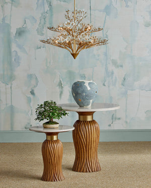 Currey & Company Fiorella Gold Leaf Floral Chandelier Frosted Seaglass Arms Dimmer Compatible 12 Light 9000-1344