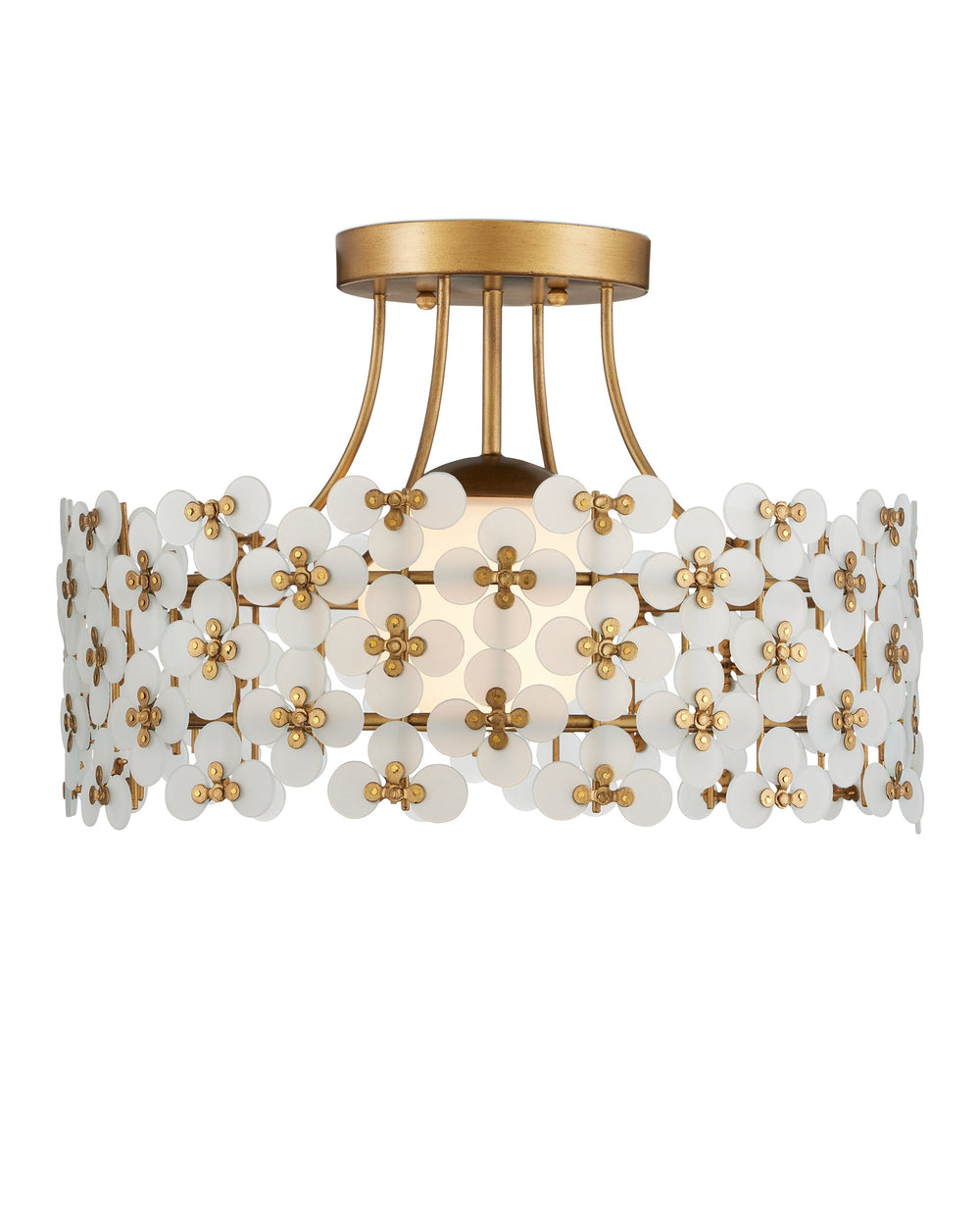 Currey & Company Spring Bloom Semi Flush Ceiling Light with Frosted Handcrafted Glass Floral Shade 9000-1345