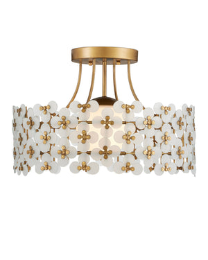 Currey & Company Spring Bloom Semi Flush Ceiling Light with Frosted Handcrafted Glass Floral Shade 9000-1345