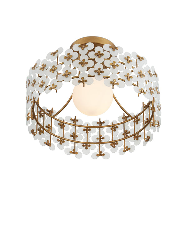 Currey & Company Spring Bloom Semi Flush Ceiling Light with Frosted Handcrafted Glass Floral Shade 9000-1345