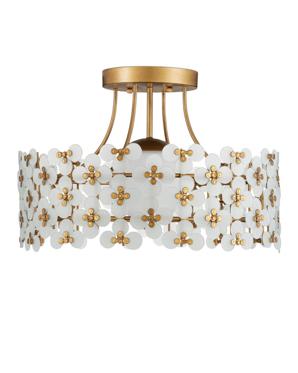 Currey & Company Spring Bloom Semi Flush Ceiling Light with Frosted Handcrafted Glass Floral Shade 9000-1345