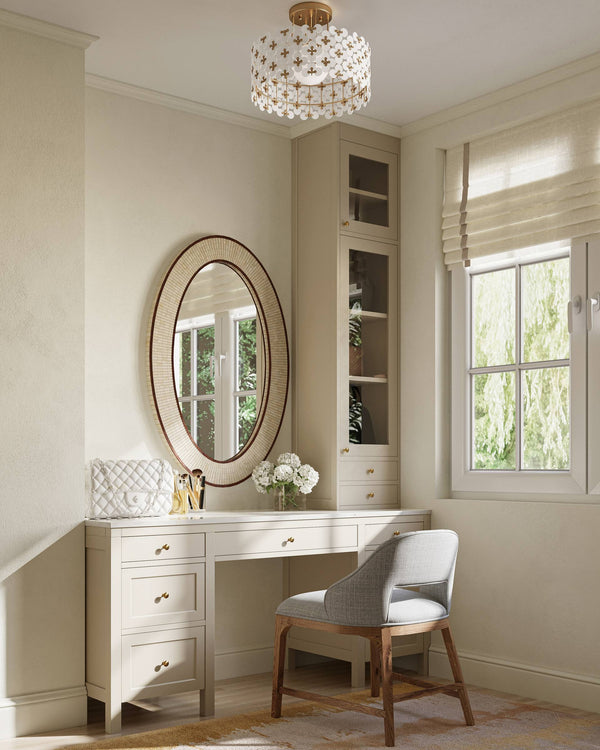 Currey & Company Spring Bloom Semi Flush Ceiling Light with Frosted Handcrafted Glass Floral Shade 9000-1345