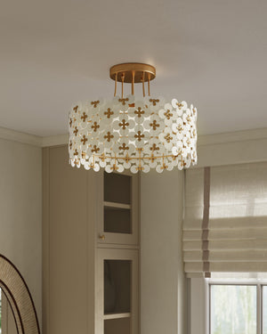 Currey & Company Spring Bloom Semi Flush Ceiling Light with Frosted Handcrafted Glass Floral Shade 9000-1345