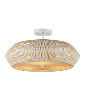 Currey & Company Antibes Rattan Semi-Flush Mount Woven Coastal Light for Dining and Bedroom Ceilings White 9000-1346