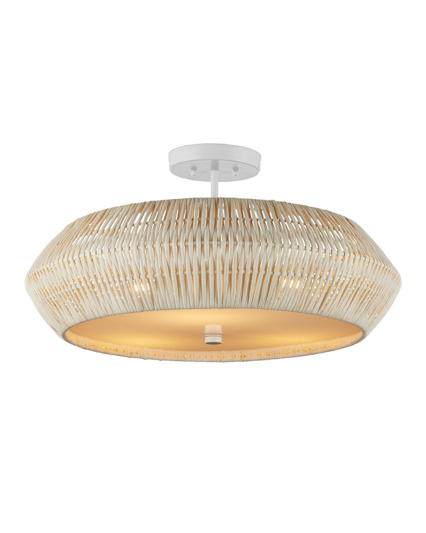Currey & Company Antibes Rattan Semi-Flush Mount Woven Coastal Light for Dining and Bedroom Ceilings White 9000-1346