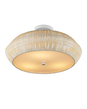 Currey & Company Antibes Rattan Semi-Flush Mount Woven Coastal Light for Dining and Bedroom Ceilings White 9000-1346