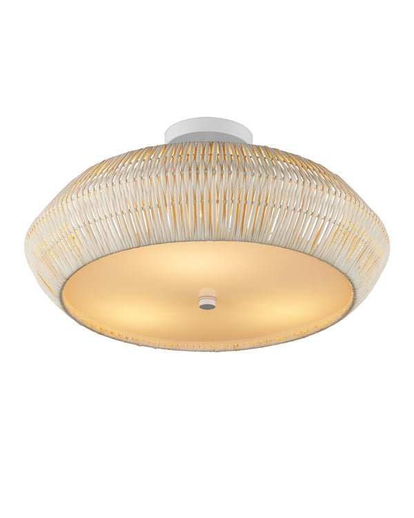 Currey & Company Antibes Rattan Semi-Flush Mount Woven Coastal Light for Dining and Bedroom Ceilings White 9000-1346