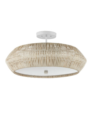 Currey & Company Antibes Rattan Semi-Flush Mount Woven Coastal Light for Dining and Bedroom Ceilings White 9000-1346