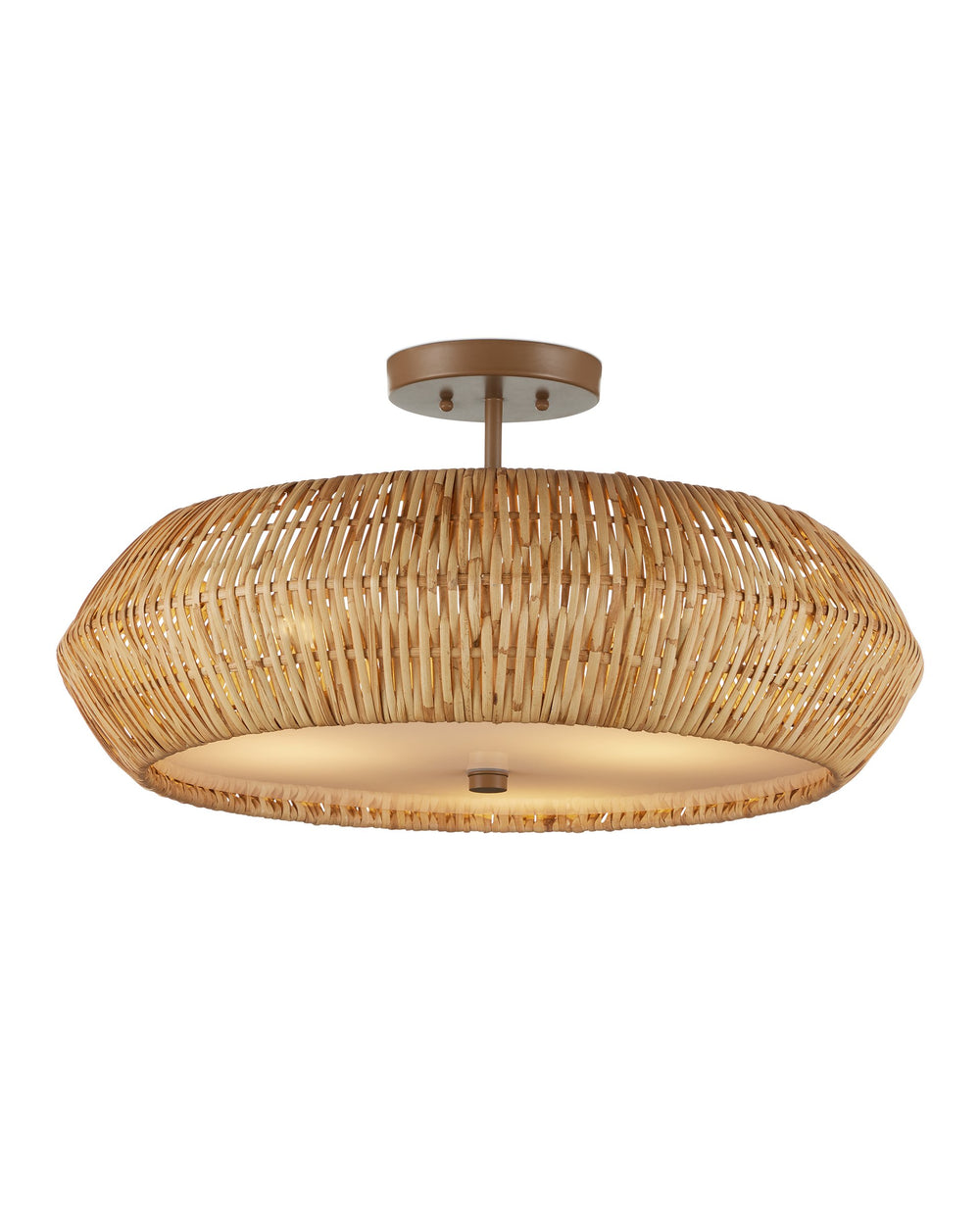 Currey & Company Antibes Rattan Semi-Flush Mount Woven Coastal Light for Dining and Bedroom Ceilings Natural 9000-1347