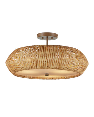 Currey & Company Antibes Rattan Semi-Flush Mount Woven Coastal Light for Dining and Bedroom Ceilings Natural 9000-1347