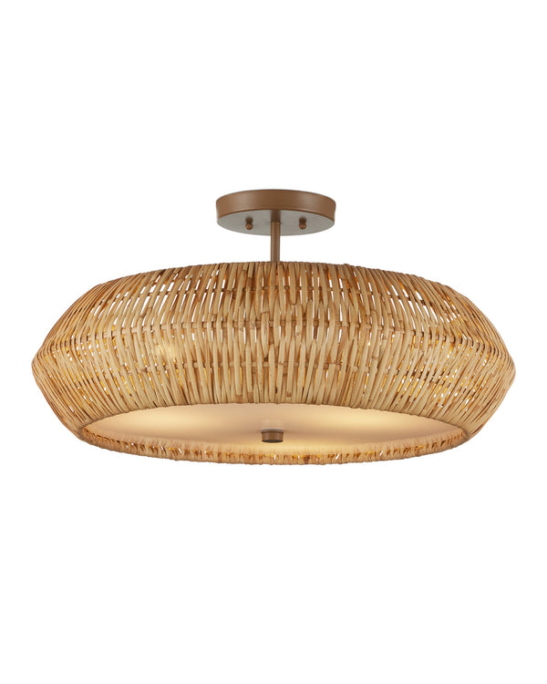 Currey & Company Antibes Rattan Semi-Flush Mount Woven Coastal Light for Dining and Bedroom Ceilings Natural 9000-1347