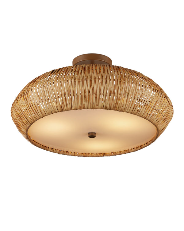 Currey & Company Antibes Rattan Semi-Flush Mount Woven Coastal Light for Dining and Bedroom Ceilings Natural 9000-1347
