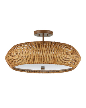 Currey & Company Antibes Rattan Semi-Flush Mount Woven Coastal Light for Dining and Bedroom Ceilings Natural 9000-1347