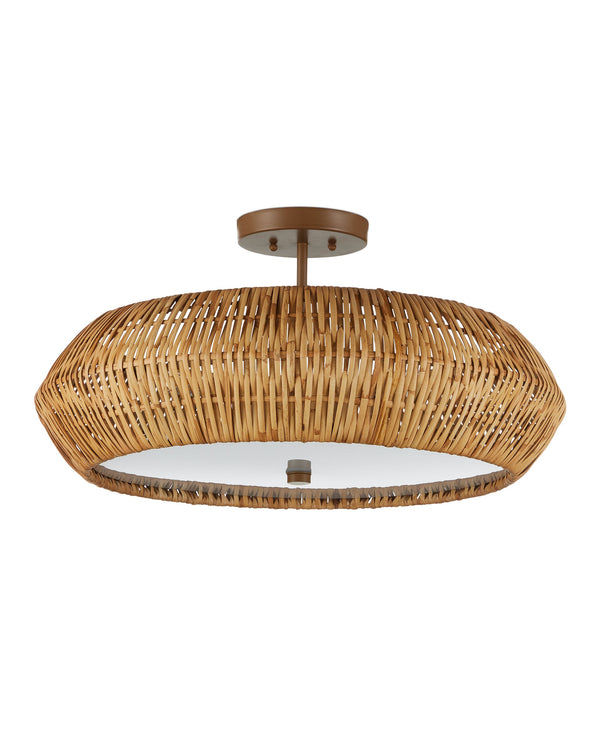 Currey & Company Antibes Rattan Semi-Flush Mount Woven Coastal Light for Dining and Bedroom Ceilings Natural 9000-1347