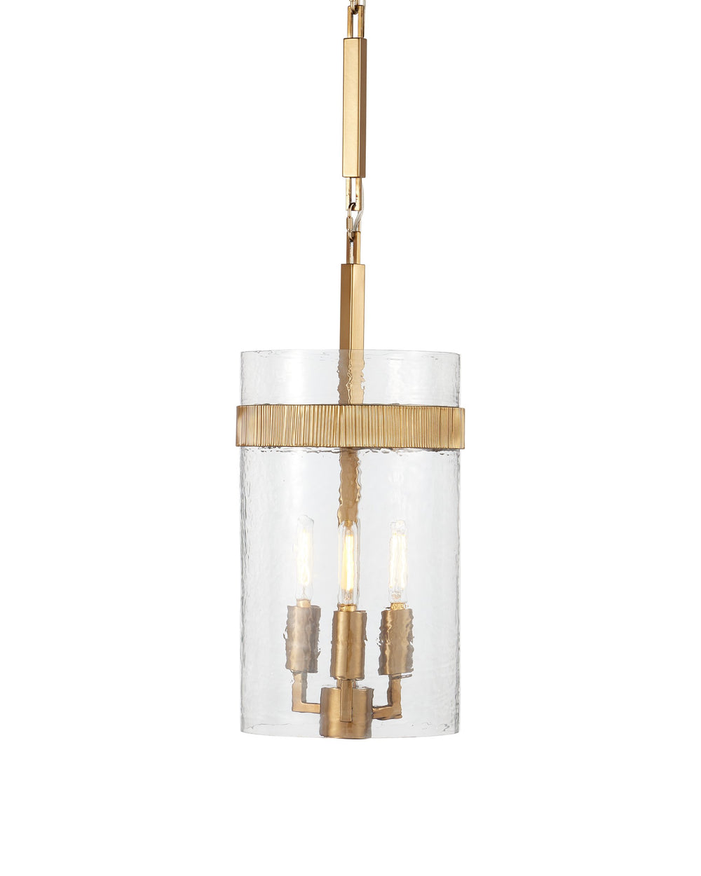Currey & Company Sudeley Hammered Glass Cylinder Pendant Light with Satin Brass Band for Kitchen Islands 9000-1348