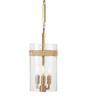 Currey & Company Sudeley Hammered Glass Cylinder Pendant Light with Satin Brass Band for Kitchen Islands 9000-1348