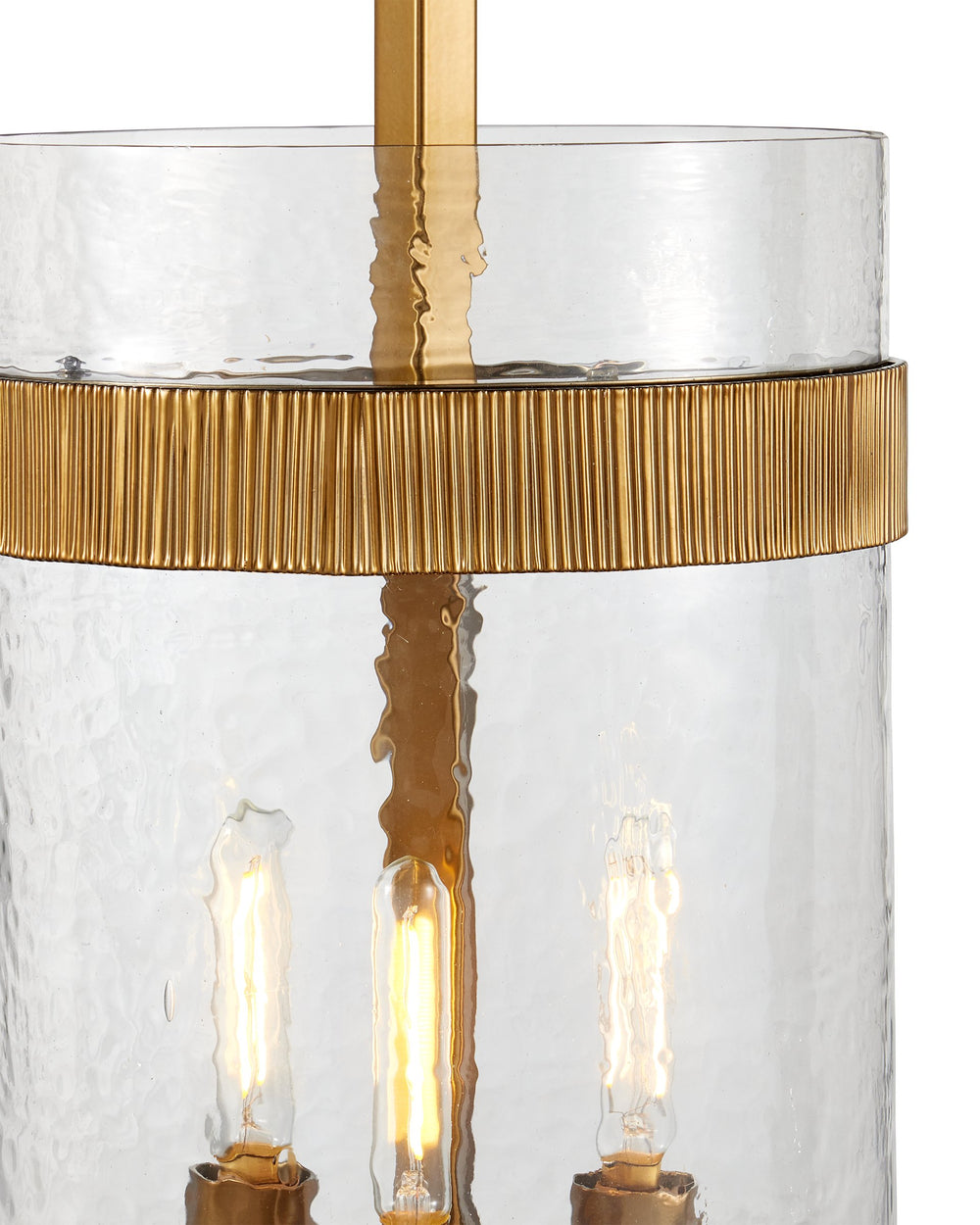 Currey & Company Sudeley Hammered Glass Cylinder Pendant Light with Satin Brass Band for Kitchen Islands 9000-1348