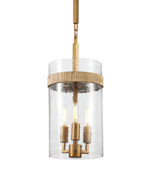 Currey & Company Sudeley Hammered Glass Cylinder Pendant Light with Satin Brass Band for Kitchen Islands 9000-1348