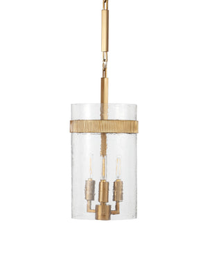 Currey & Company Sudeley Hammered Glass Cylinder Pendant Light with Satin Brass Band for Kitchen Islands 9000-1348