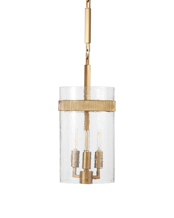 Currey & Company Sudeley Hammered Glass Cylinder Pendant Light with Satin Brass Band for Kitchen Islands 9000-1348