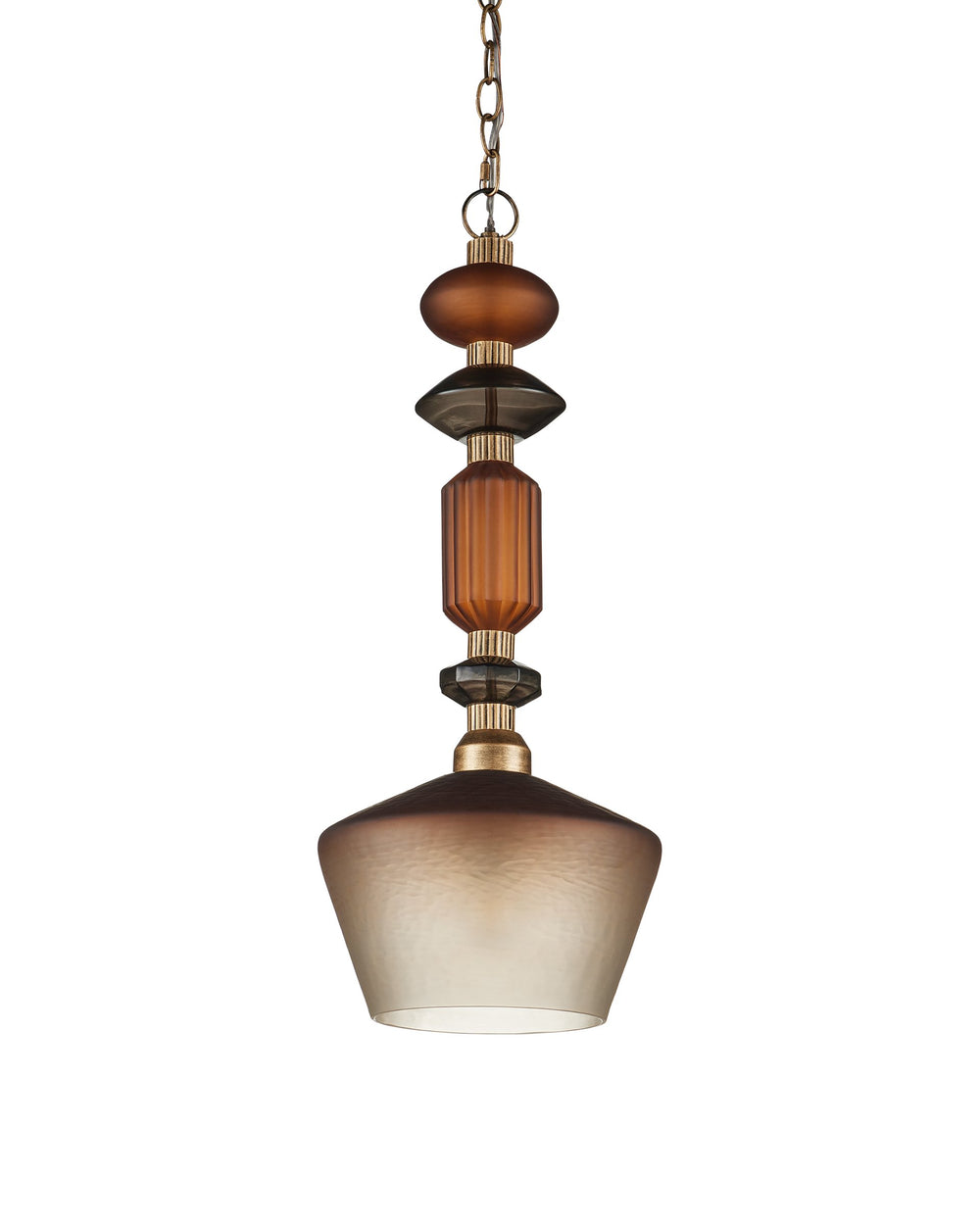Currey & Company Mandeville Faceted Glass Pendant Light Antique Gold Iron Retro Modern Dining Room 9000-1349