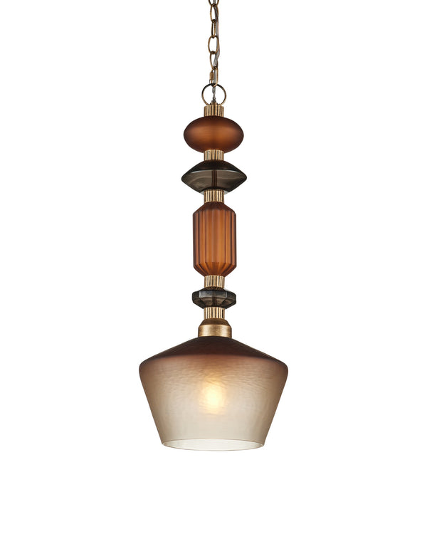 Currey & Company Mandeville Faceted Glass Pendant Light Antique Gold Iron Retro Modern Dining Room 9000-1349