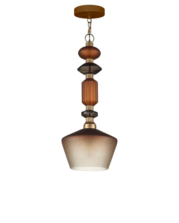 Currey & Company Mandeville Faceted Glass Pendant Light Antique Gold Iron Retro Modern Dining Room 9000-1349