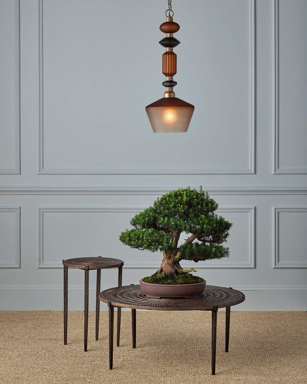 Currey & Company Mandeville Faceted Glass Pendant Light Antique Gold Iron Retro Modern Dining Room 9000-1349