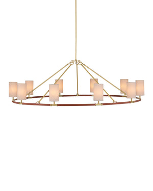 Currey & Company Ellerston Ring Chandelier Saddle Leather Wrapped Linen Shade Equestrian Glam Large 9000-1350