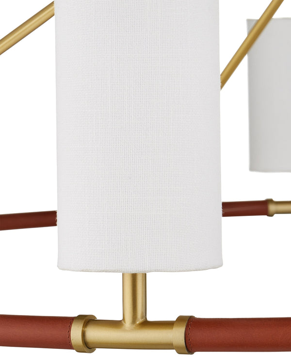 Currey & Company Ellerston Ring Chandelier Saddle Leather Wrapped Linen Shade Equestrian Glam Large 9000-1350