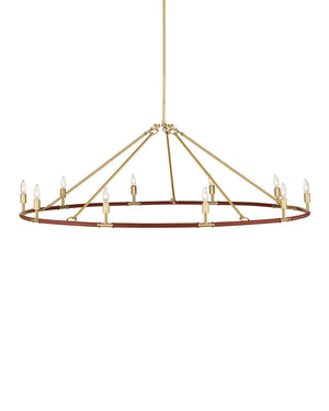 Currey & Company Ellerston Ring Chandelier Saddle Leather Wrapped Linen Shade Equestrian Glam Large 9000-1350