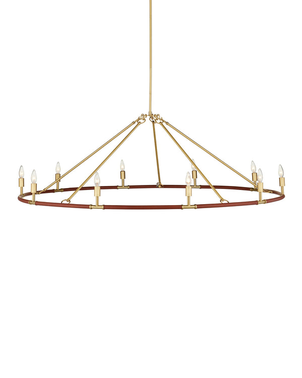 Currey & Company Ellerston Ring Chandelier Saddle Leather Wrapped Linen Shade Equestrian Glam Large 9000-1350