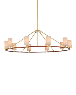 Currey & Company Ellerston Ring Chandelier Saddle Leather Wrapped Linen Shade Equestrian Glam Large 9000-1350