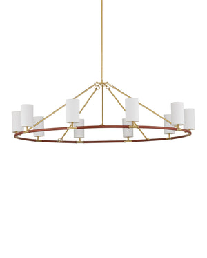 Currey & Company Ellerston Ring Chandelier Saddle Leather Wrapped Linen Shade Equestrian Glam Large 9000-1350